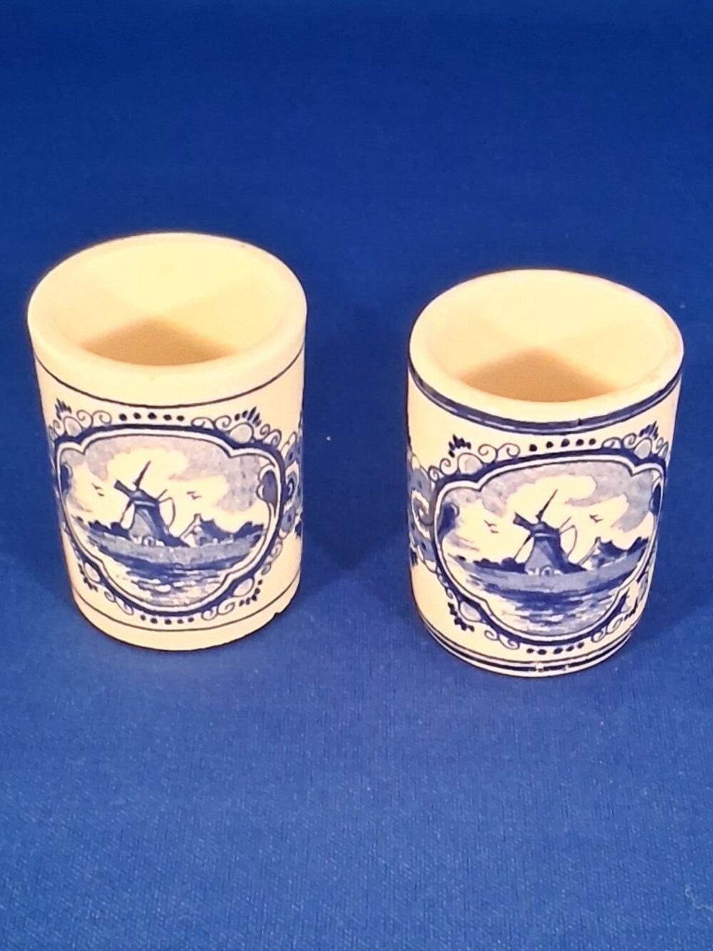 Vintage Vandermint Chocoalte Liqueur Delft Blue Shot Glasses - Pair - Holland